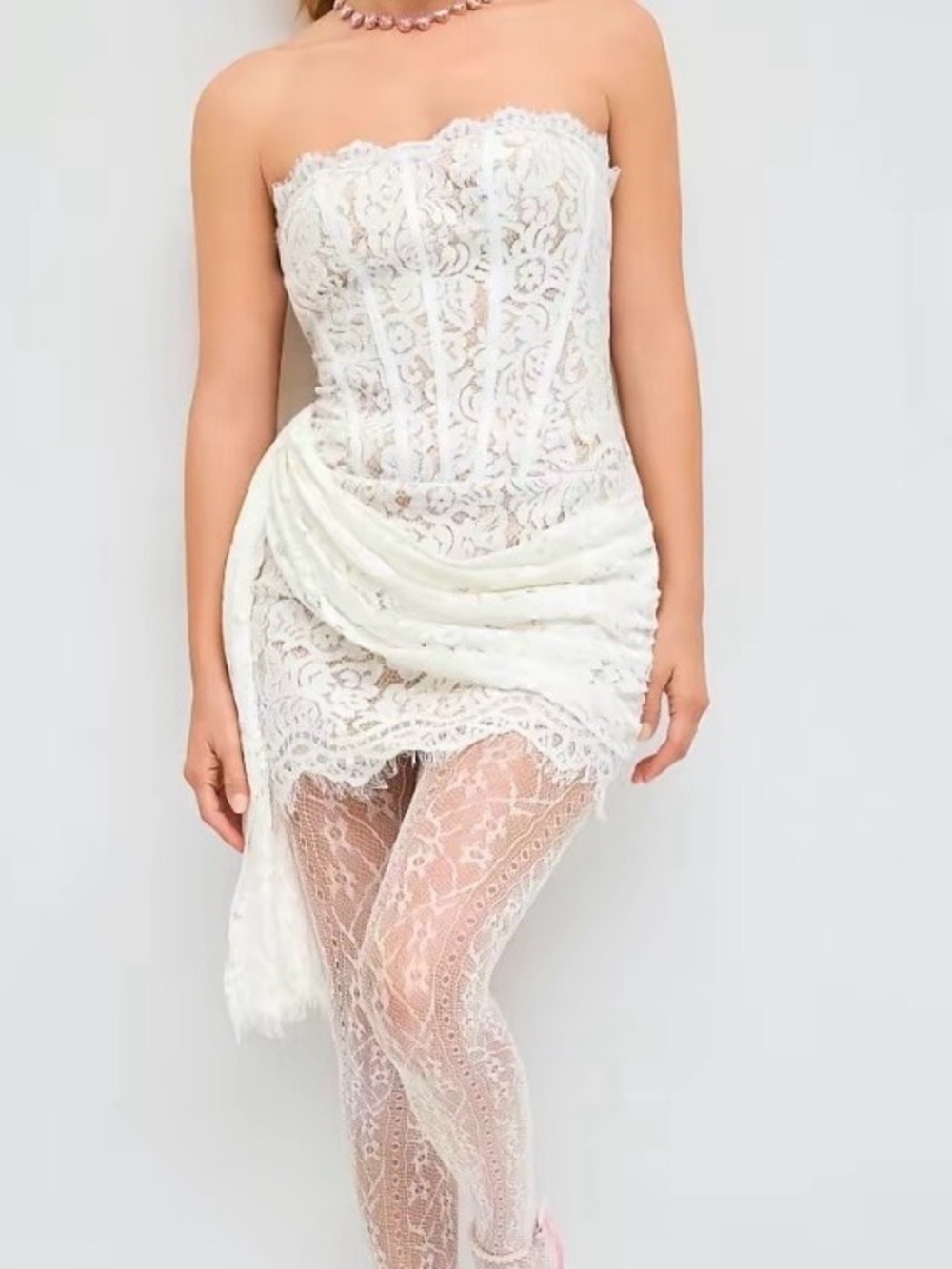 Cider Strapless White Lace Corset Mini Dress